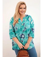 Dámske Plus veľkosť bavlnená blúzka s kvetinovým vzorom Marine