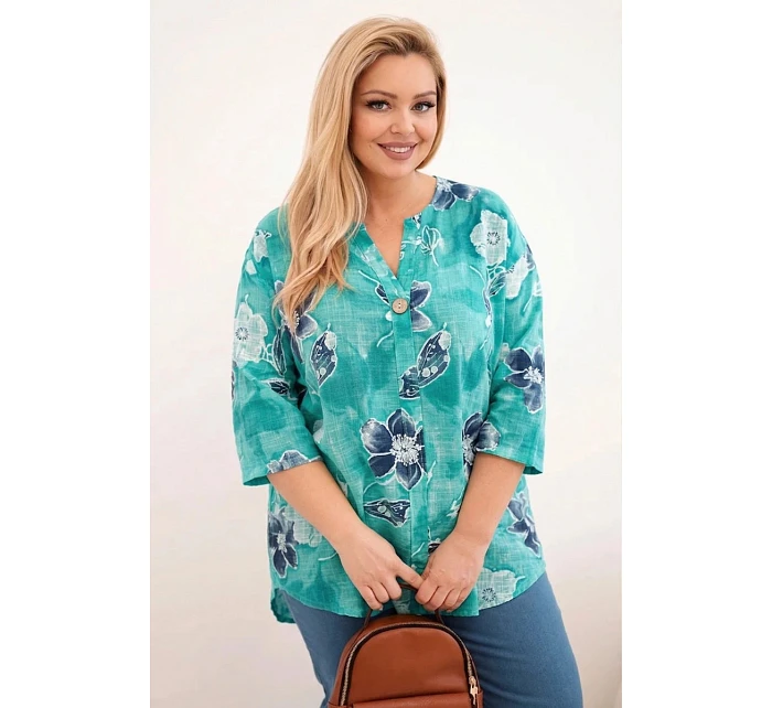 Dámske Plus veľkosť bavlnená blúzka s kvetinovým vzorom Marine