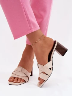 Dámské lodičky na podpatku s pásky Eko semiš Béžové model 21956101 - Boto