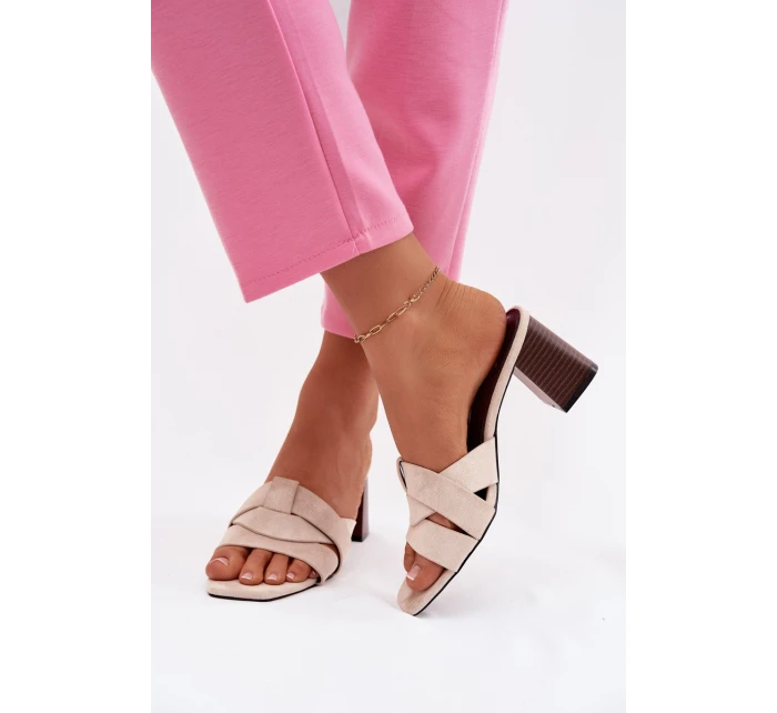 Dámské lodičky na podpatku s pásky Eko semiš Béžové Corivelle Dámské lodičky na podpatku s pásky Eko semiš Béžové Corivelle