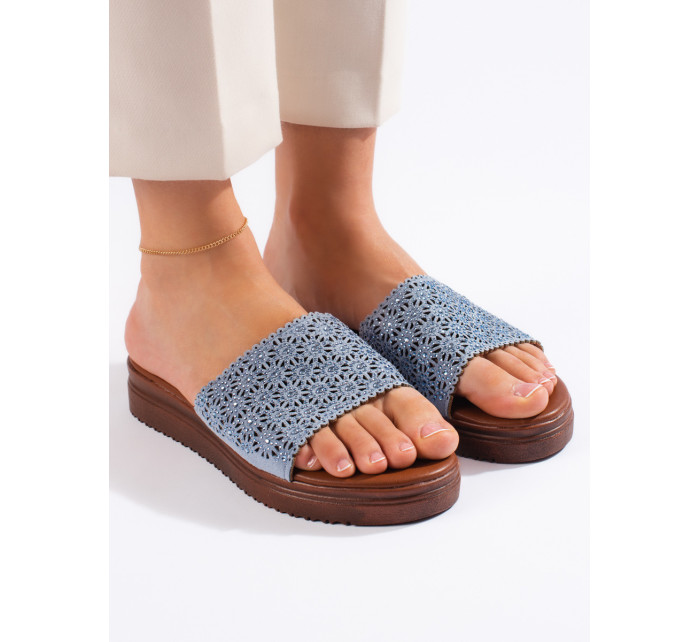 Praktické modré ponožky na podpätku pre ženy bez podpätku