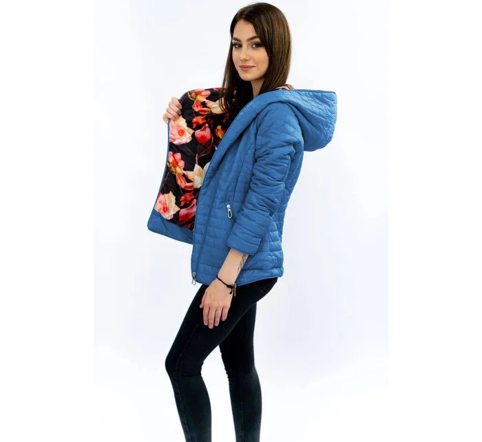 Svetlo modrá bunda s asymetrickým zipsom (DL015)