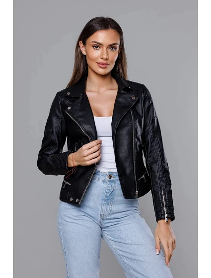 Černá dámská bunda z eko kůže model 18133604 - J.STYLE