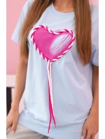 Dámske bavlnené tričko nadrozmernej veľkosti so srdcom a strapcami modré