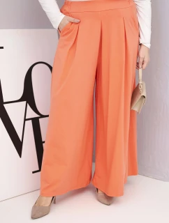 Dámske Plus veľkosť bavlnené nohavice so širokými nohavicami a voľným strihom marhuľová