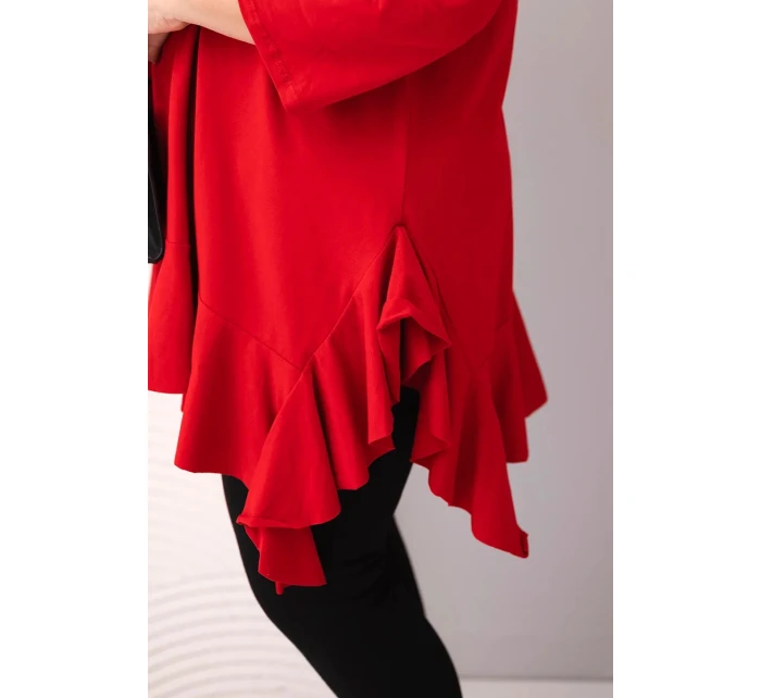 Dámská blůza Plus Size s bavlnou, volánem a ohrnovacími rukávy červená