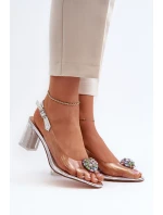 Průhledné sandály na podpatku s ozdobou stříbrné D&A model 21655900 - S.Barski Průhledné sandály na podpatku s ozdobou stříbrné D&A model 21655900 - S.Barski