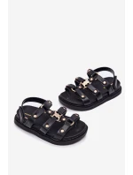 Dziewczęce Sandałki Ze Złotym Detalem Czarne Lunessa Dziewczęce Sandałki Ze Złotym Detalem Czarne Lunessa