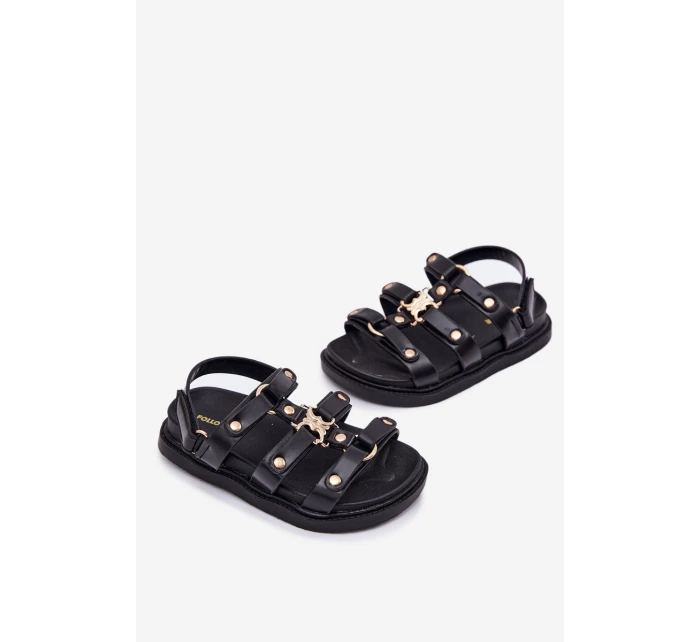 Dziewczęce Sandałki Ze Złotym Detalem Czarne Lunessa Dziewczęce Sandałki Ze Złotym Detalem Czarne Lunessa