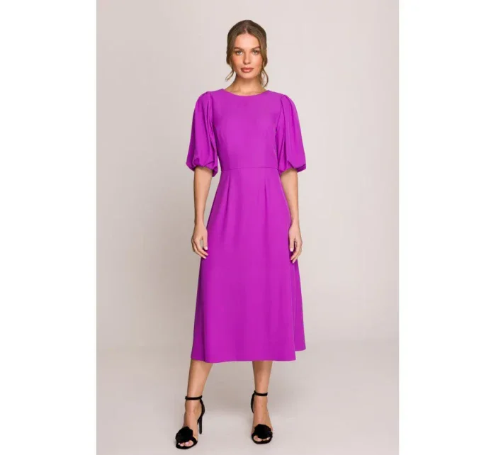 S399 Šaty s puzdrovými rukávmi - levanduľové