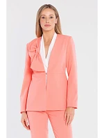 S432 Elegantné sako s ozdobnou mašľou - lososovo ružové