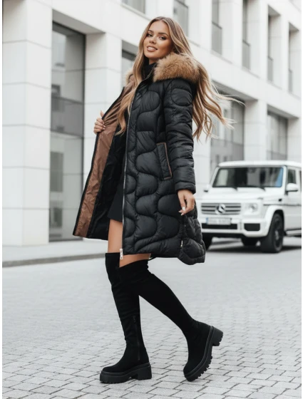 Dámska zimná bunda VIRELIA prešívaná s kapucňou čierna FashionStreet TY4937