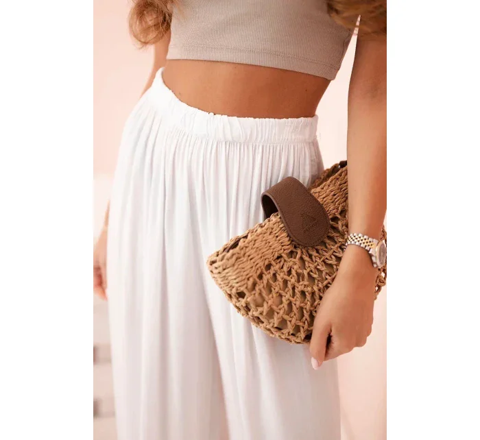 Široké dámské kalhoty s elastickým pasem bílý