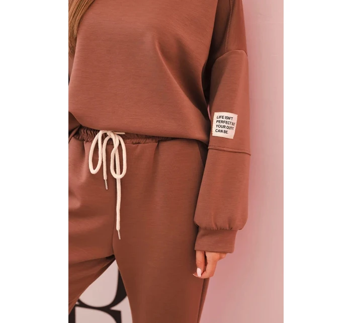 Komplet mikina + kalhoty model 21234215 hnědá - K-Fashion Komplet mikina + kalhoty model 21234215 hnědá - K-Fashion