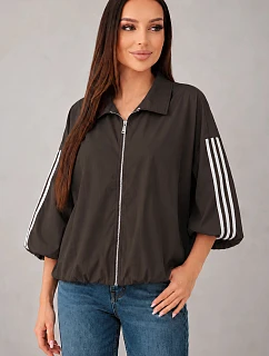 Dámská jarní model 22227954 bunda s límcem a lampasy hnědá - K-Fashion