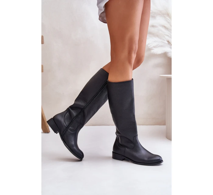 Kožené dámské kozačky do  na zip Lewski černé model 21672660 - Zazoo