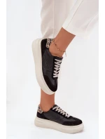 Skórzane Sneakersy Damskie Na Platformie Panterka Zazoo N1263 Czarne