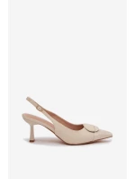 Dámské sandály na podpatku s ozdobným detailem světle béžové model 22027892 - Boto