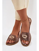 Dámské sandály Ploché s Ozdobou model 22133662 Hnědé - S.Barski