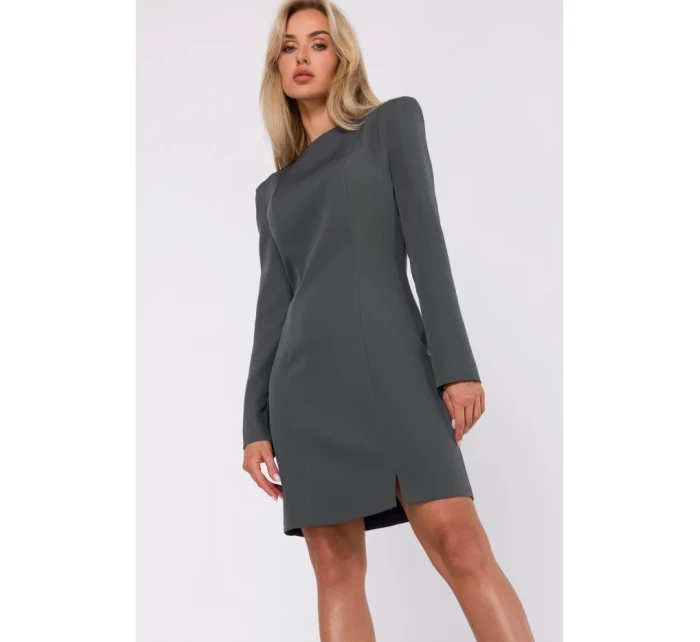 Šaty s prošíváním khaki barva model 18863477 - Moe Šaty s prošíváním khaki barva model 18863477 - Moe