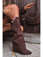 Dámske zateplené čižmy s podrážkou a zrolovanou holennou časťou Evyra - čokoládová, eko semiš Dámske zateplené čižmy s podrážkou a zrolovanou holennou časťou Evyra - čokoládová, eko semiš