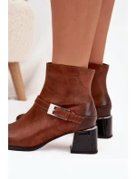 Dámske čižmy Zazoo - kožené, na podpätku s prackou, hnedé Dámske čižmy Zazoo - kožené, na podpätku s prackou, hnedé