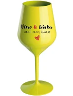 VÍNO A LÁSKA: OBOJA CHÝBA V ČASE - žltý nerozbitný pohár na víno 470 ml VÍNO A LÁSKA: OBOJA CHÝBA V ČASE - žltý nerozbitný pohár na víno 470 ml