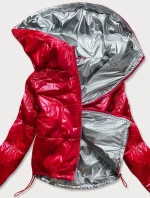 Lesklá červená prešívaná dámska bunda s kapucňou (B9560)