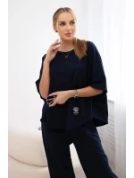 Bavlnená súprava blúzka + nohavice tmavomodrá