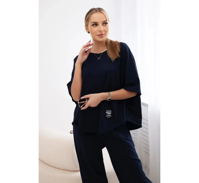 Bavlnená súprava blúzka + nohavice tmavomodrá