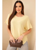 Dámsky sveter s krátkym rukávom voľného strihu žltý