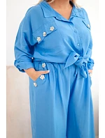 Dámský Plus Size komplet s košilí a širokými kalhotami džínový