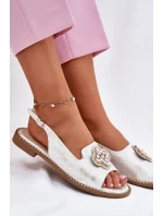 Sandały Damskie Na Płaskim Obcasie Z Ozdobnym Detalem S.Barski KV51-080 Srebrne