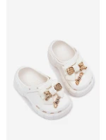 Klapki Dziecięce Dziewczęce Piankowe Z Kokardką I Ozdobami Białe Selvana