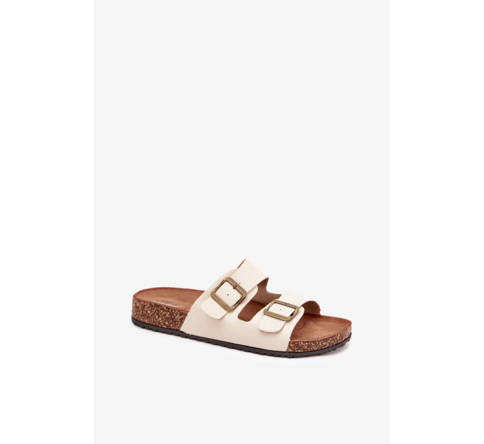 Damskie Klapki Na Korkowej Platformie Z Klamrami Beżowe Vesina