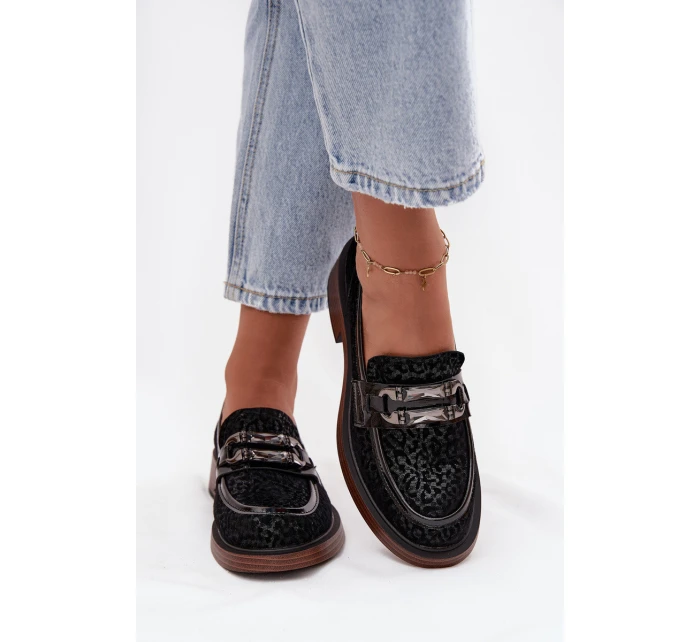 Semišové dámské mokasiny s ozdobou model 21713887 Černé - D&A