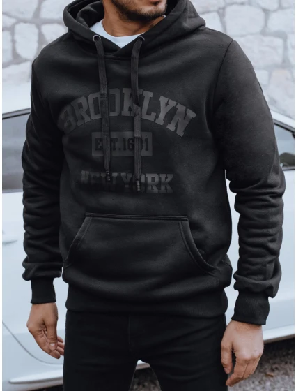 Pánska zateplená mikina s potlačou čierna FashionStreet BX5916 Pánska zateplená mikina s potlačou čierna FashionStreet BX5916