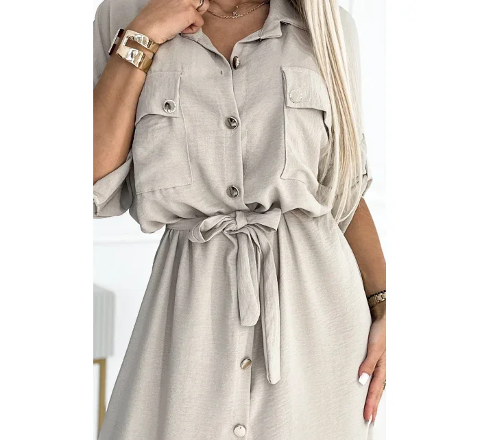 531-1 Midi košeľa so zlatými gombíkmi a kravatou - BEACH 531-1 Midi košeľa so zlatými gombíkmi a kravatou - BEACH