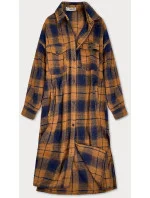 Hnedo-tmavo modrý dámsky károvaný košeľový kabát (8424)