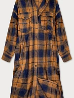 Hnedo-tmavo modrý dámsky károvaný košeľový kabát (8424)