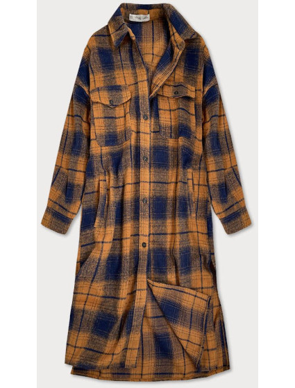 Hnedo-tmavo modrý dámsky károvaný košeľový kabát (8424)