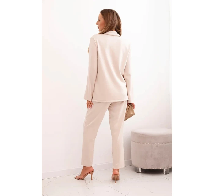 Dámsky viskózový komplet s ozdobami a elastickými nohavicami béžovej farby