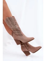 Ażurowe Kozaki Kowbojki Na Słupku S.Barski HY51-606 Beżowe