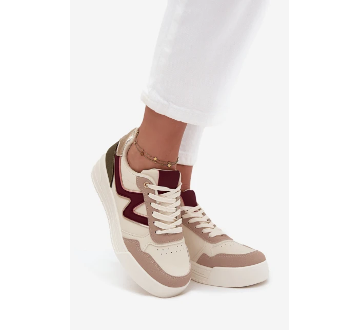 Sneakersy Damskie Na Platformie Ze Złotymi Wstawkami Beżowe Zalvra