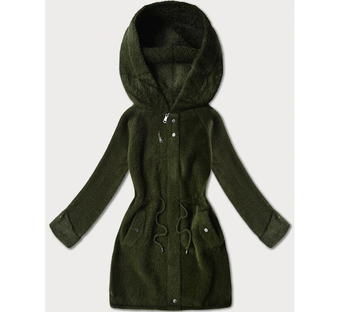 Vlněná bunda typu alpaka v army barvě s kapucí model 21482437 - MHM