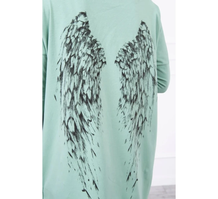 Tmavá mätová mikina s potlačou krídel