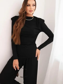 Dámský bavlněný komplet s model 21472121 a širokými kalhotami černý - K-Fashion