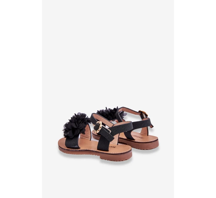 Modne Dziecięce Sandały Z Kwiatami Czarne Poly Modne Dziecięce Sandały Z Kwiatami Czarne Poly