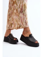 Zazoo 2916 Damskie Klapki Na Masywnej Platformie Z Suwakiem Czarne