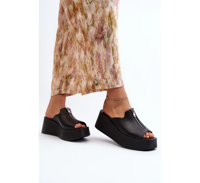 Zazoo 2916 Damskie Klapki Na Masywnej Platformie Z Suwakiem Czarne